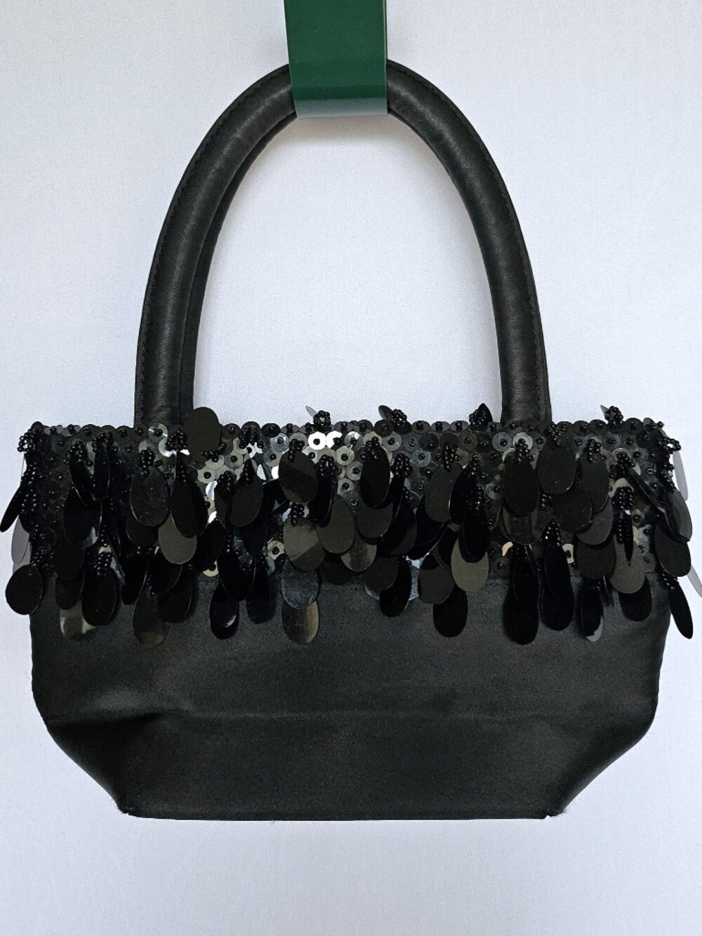 Black Satin Sequin Beaded Evening Bag | Glam Formal Purse